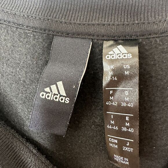 RARE Adidas Black 3-Stripe Fleece Crew Neck Long Sleeve Sweater Rib Cuffs Medium - Picture 7 of 13